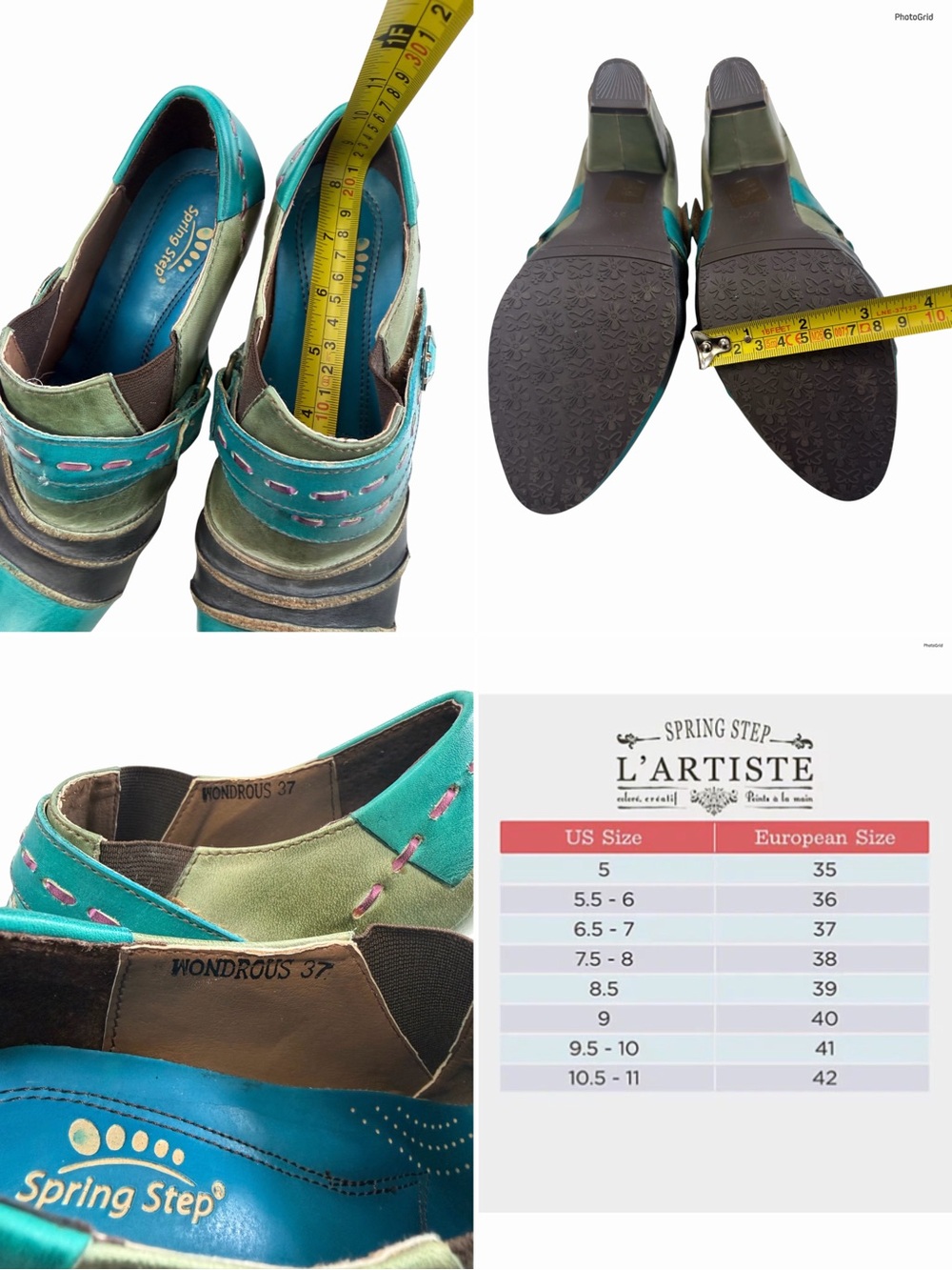 L’Artiste by Spring Step Wondrous Teal Green Leather Heel Oxfords Size US 6.5-7 - Picture 11 of 15